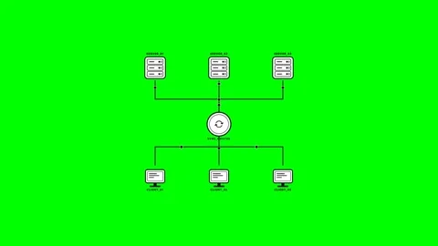 Pixel art network diagram showing data transfer on green screen. 4K 스톡 동영상 341694232