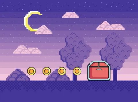 Pixel art night Illustrazione stock