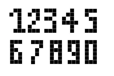 Pixel art number set from zero to nine. 8-bit black digital font Ilustração Stock