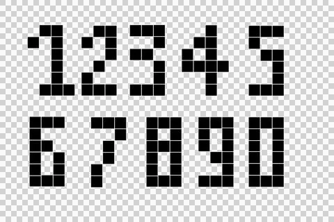 Pixel art number set from zero to nine. 8-bit black digital font 스톡 일러스트