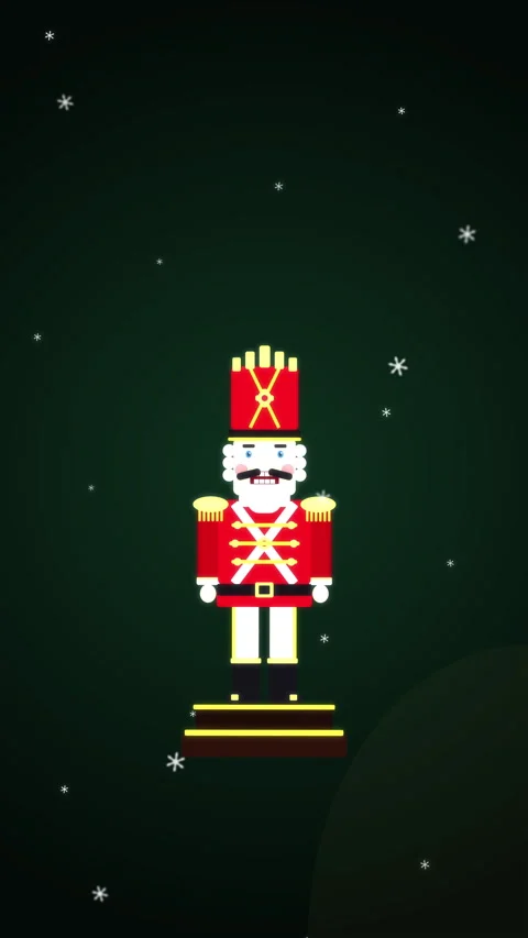 Pixel art nutcracker animation in snowy dark holiday night video loop Stock Footage 346550841