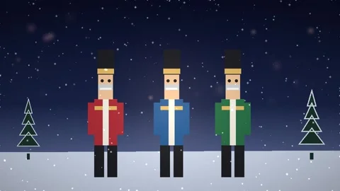 Pixel Art Nutcracker Soldiers Standing in Snow Christmas Animation Video stock 347807524