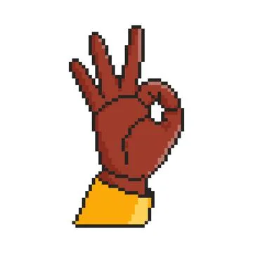 Pixel art ok gesture icon in 8 bit style. Retro 80s,90s video game graphics. 스톡 일러스트