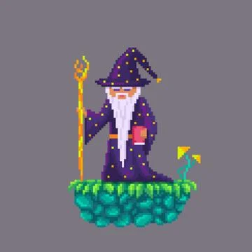 Pixel art old wizard. Stock-Illustration