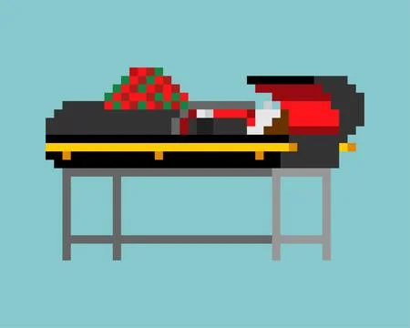 Pixel art open black coffin for a memorial service (panikhida). 8-bit retro.. Stock Illustration