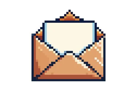Pixel art of an open envelope with a letter inside in a retro video game st.. Stock Illustration