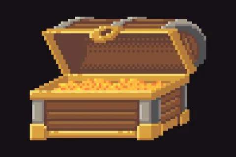 Pixel art open treasure chest with gold Illustration