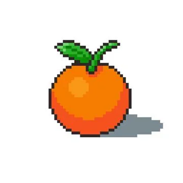 Pixel art Orange with Leaf game asset design Stock Illustration