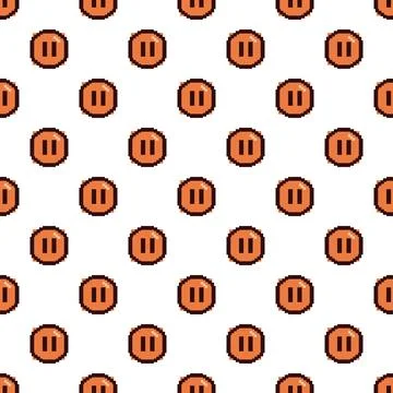 Pixel art orange pause button seamless pattern 库存插图