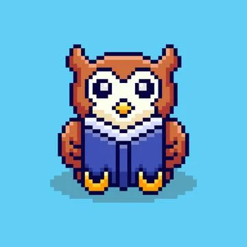 Pixel art Owl reading a book design Stock Illustration
