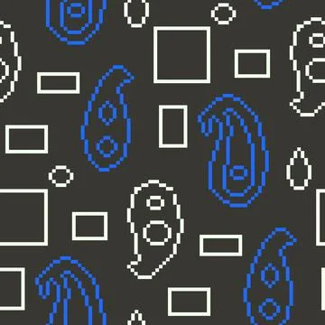 Pixel art paisley and rectangle seamless pattern. Indian ornament 8 bit endless イラスト素材