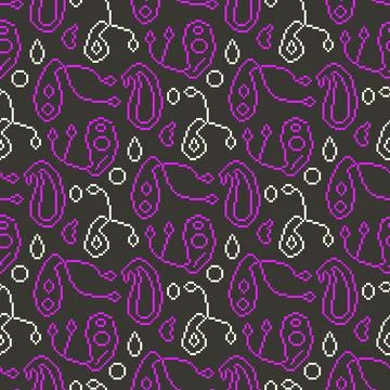 Pixel art paisley seamless pattern. Painted indian ornament 8 bit endless イラスト素材