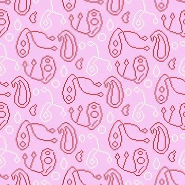 Pixel art paisley seamless pattern. Monochrome pink indian ornament 8 bit Stock Illustration
