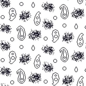 Pixel art paisley seamless pattern. Indian ornament with dithering 8 bit endless Stock Illustration