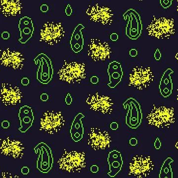Pixel art paisley seamless pattern. Painted indian ornament 8 bit endless Illustrazione stock