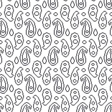 Pixel art paisley seamless pattern. Monochrome indian ornament 8 bit endless 스톡 일러스트