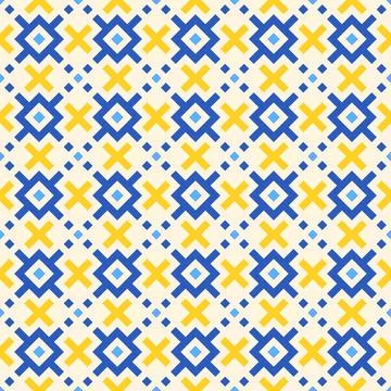 Pixel art pattern with traditional Ukrainian embroidery ornament, seamless .. Stock Illustration