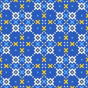 Pixel art pattern with traditional Ukrainian embroidery ornament, seamless .. Stock Illustration