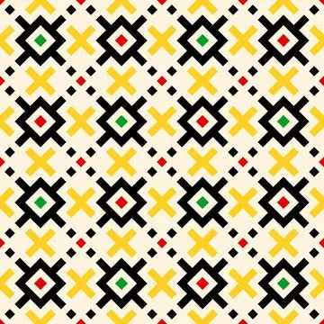 Pixel art pattern with traditional Ukrainian embroidery ornament, seamless .. Ilustração Stock