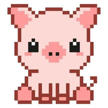 Pixel art pig character isolated on white background. Stock Illustration