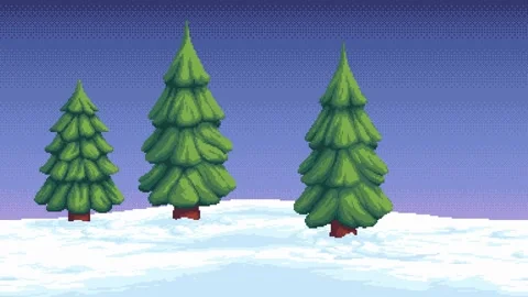 Pixel Art Pine Trees Snowy Landscape Seamless Side-Scrolling Loop Stock Footage 322171450