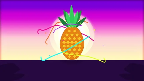 Pixel art pineapple loop animation in synthwave sunset style Stock Footage 346550860