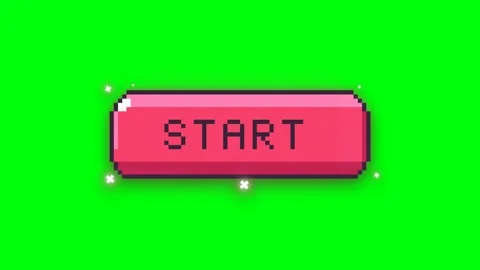 Pixel Art Pink Start Button Animation on Green Screen Background Stock Footage 336619388
