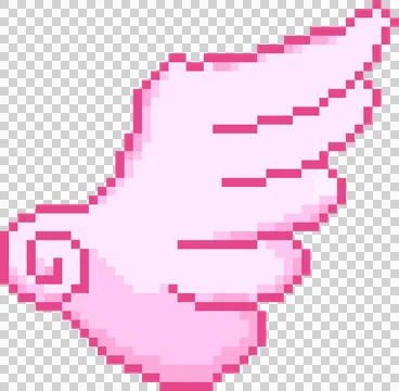 Pixel-art pink wing is floating on transparent background, showing darker pink Stock Illustration