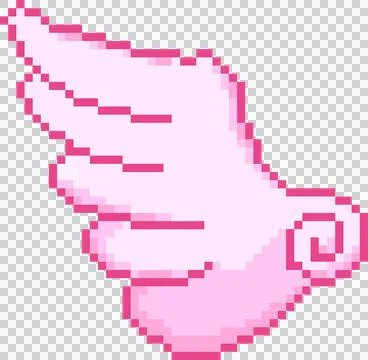 Pixel art pink wing is floating on transparent background, showing layered Illustration