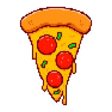Pixel art pizza slice isolated on white background. Vector illustration Stock Illustration