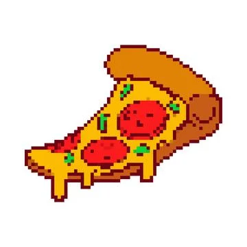 Pixel art pizza slice isolated on white background. Vector illustration Stock Illustration