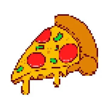 Pixel art pizza slice isolated on white background. Vector illustration Stock Illustration