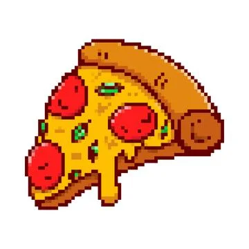 Pixel art pizza slice isolated on white background. Vector illustration Stock Illustration