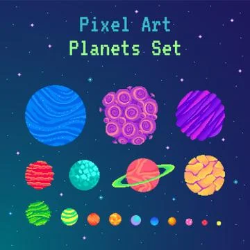 Pixel art planets set . Stock-Illustration