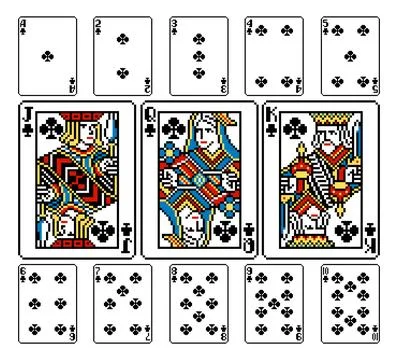 Pixel Art Playing Card Deck Clubs Cards Design Stock Illustration