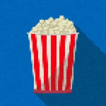 Pixel art popcorn icon Illustrazione stock