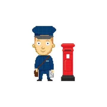 Pixel art postman Stock Illustration