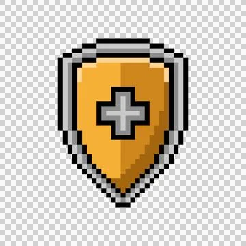 Pixel art protection shield shape object graphic element vector Stock Illustration