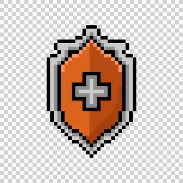 Pixel art protection shield shape object graphic element isolated Stock Illustration