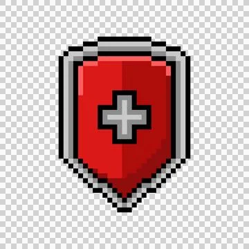 Pixel art protection shield shape object graphic element design Stock Illustration