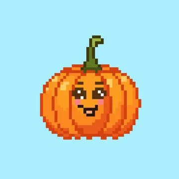Pixel Art Pumpkin with Smiling Face Vector Illustration Isolated Design Stock-Illustration