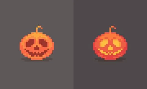 Pixel art pumpkins in two various of colors. Stock Illustration