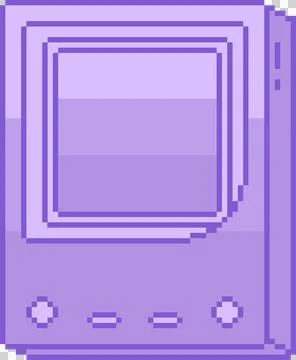 Pixel art purple handheld console is floating on transparent background, Stock Illustration