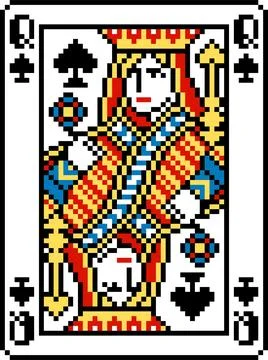 Pixel Art Queen of Spades Playing Card Design Illustrazione stock