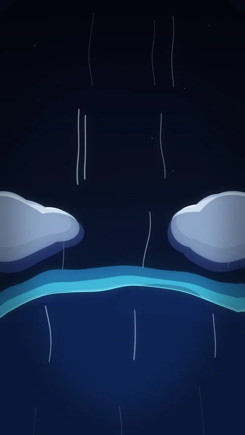 Pixel art rain animation with clouds, water surface, night sky, loop Stock Footage 347210485