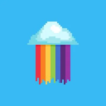 Pixel art rainbow cloud game asset design Illustrazione stock
