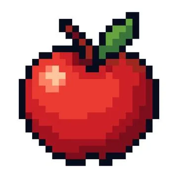 Pixel art red apple fruit food icon Illustrazione stock