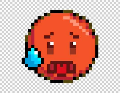 Pixel art red face icon with sweat drop and open mouth expressing distress Stock Illustration