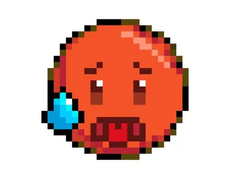 Pixel art red face icon with sweat drop and open mouth expressing distress Stock Illustration