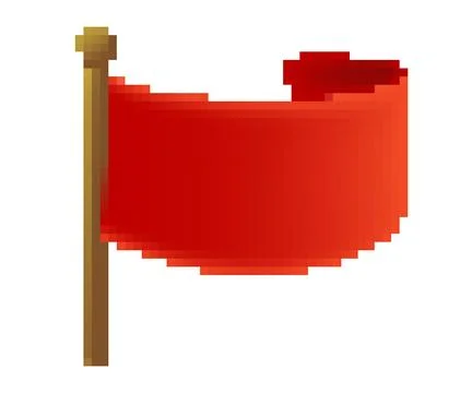Pixel art red flag vector illustration on wooden pole. 8 bit retro game asset Stock Illustration